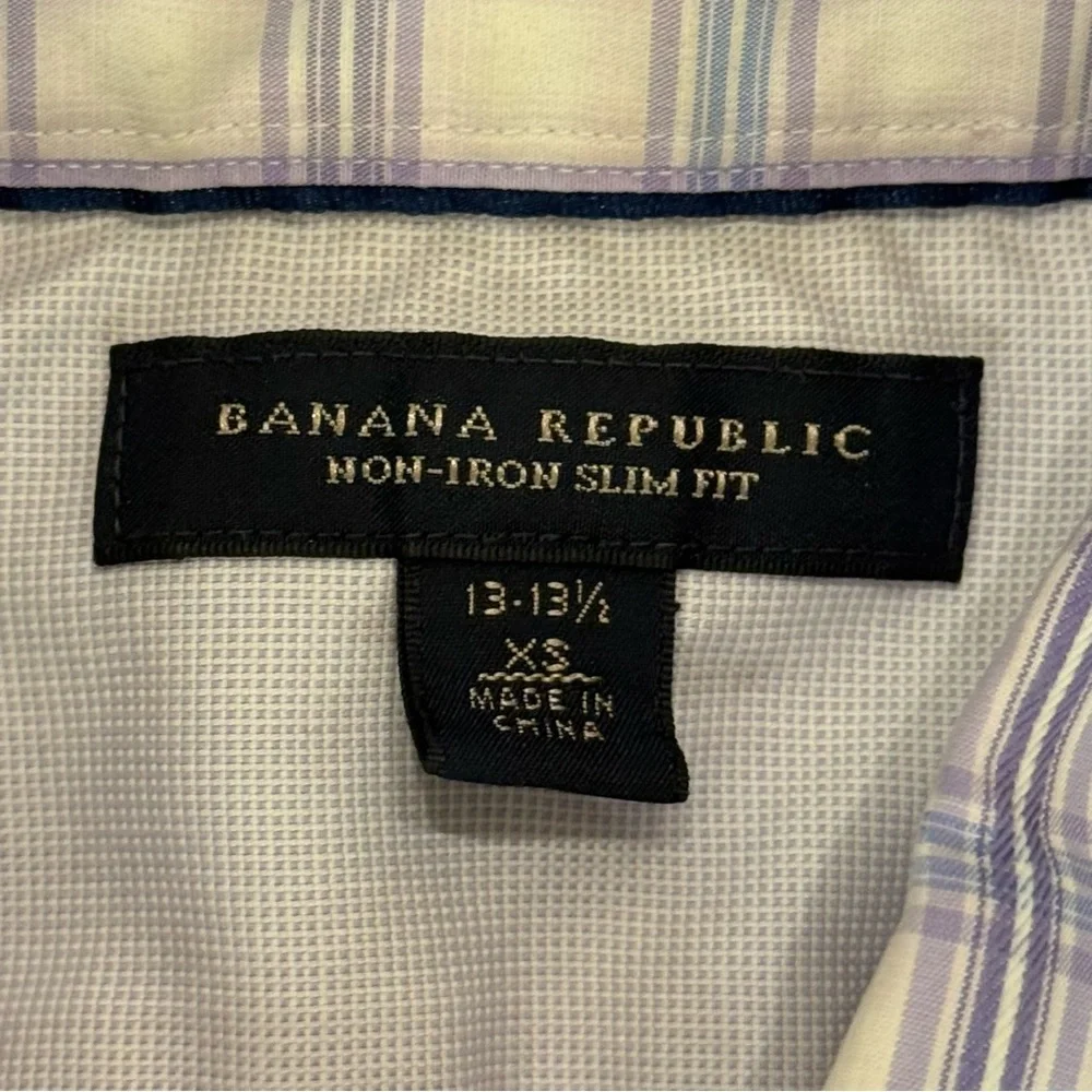 Banana Republic Men’s Non-Iron Slim‎ Fit Purple Blue Plaid Long Sleeve XS Shirt